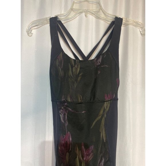 Lululemon Black Floral Print Strappy Tank Top With Built-In Bra Womens Size S - Picture 2 of 5